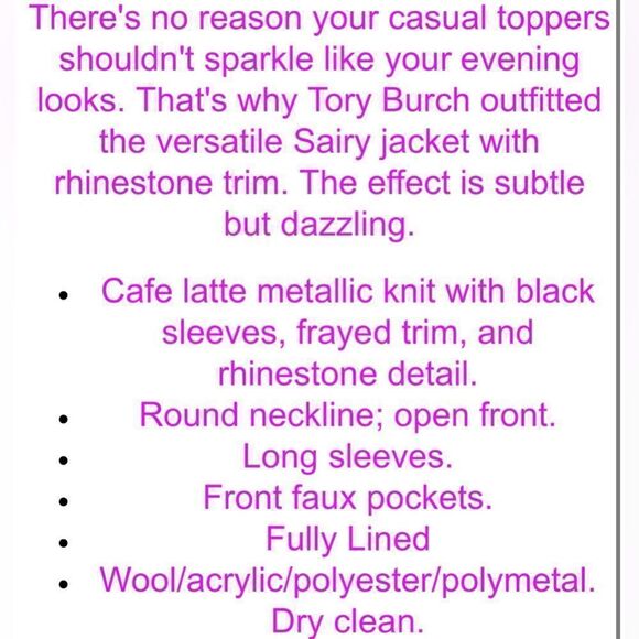 Tory Burch Sairy Bling jacket size 6 NWOT - Picture 12 of 12